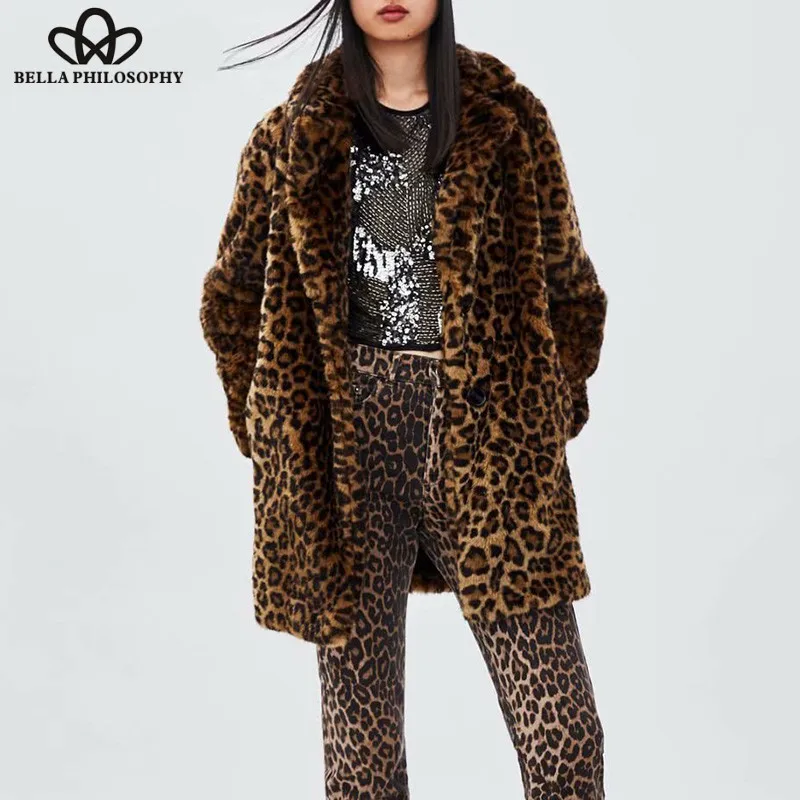 Wonder 2018 new autumn Long Sleeve Warm Coats Vintage Female Faux Fur Leopard Coats Casual Thick Single Breasted Lady Outwears