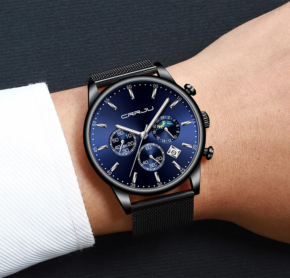  Men Watch Top Brand CRRJU New Luxury fashion Sport Quartz Watch Mens Military Steel Waterproof Busi