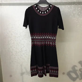 

Sweater Dress Women Autumn O-neck Lady Short Sleeve Dress Elegant 2018 Casual A-line Dress