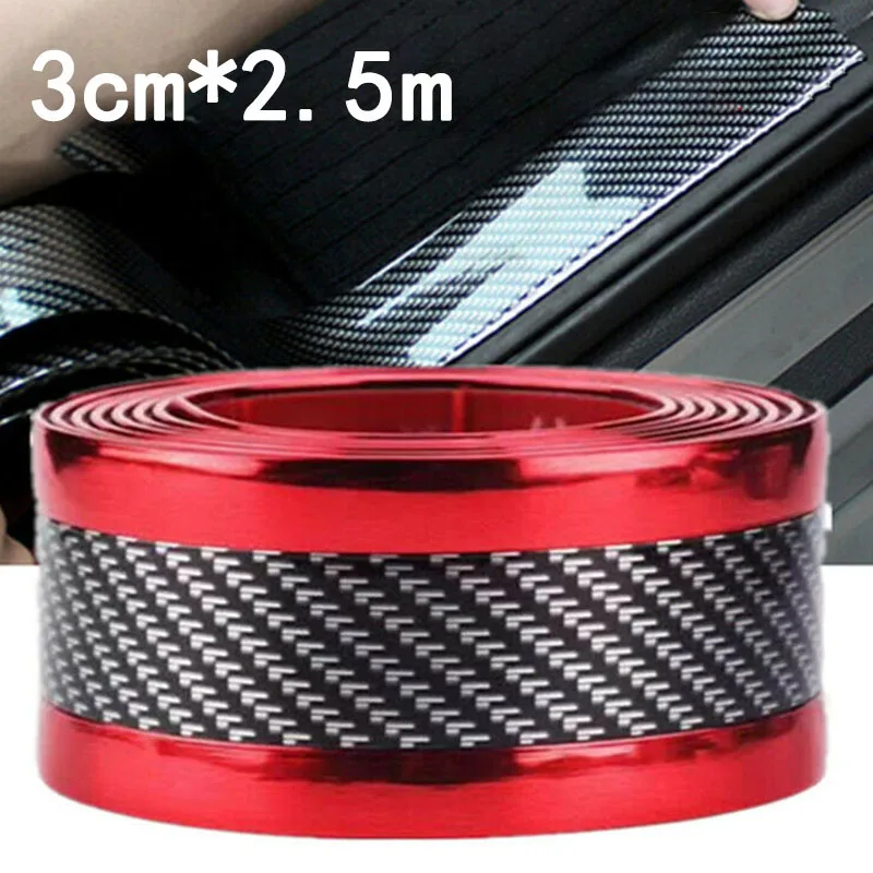 

1pc 2.5M*3cm Car Door Sill Scuff Plate Guard Pedal Protector Strips Carbon Fiber Red high quality sealing strips accessories