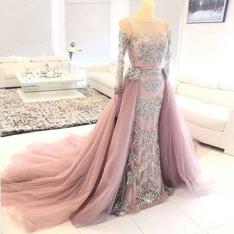 

Detachable Vestido De Noiva 2018 Muslim Wedding Dresses Mermaid Long Sleeve Lace Bead Dubai Arabic Wedding Gown Bridal Dresses