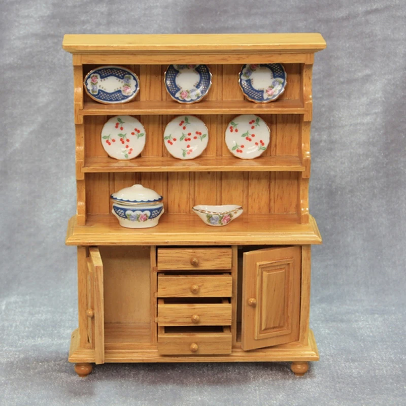 1: 12 деревянная миниатюрная кукольная кухня для классической обстановки Кукольный дом шкаф для кухонных шкафов с рисует милый Рождественский подарок