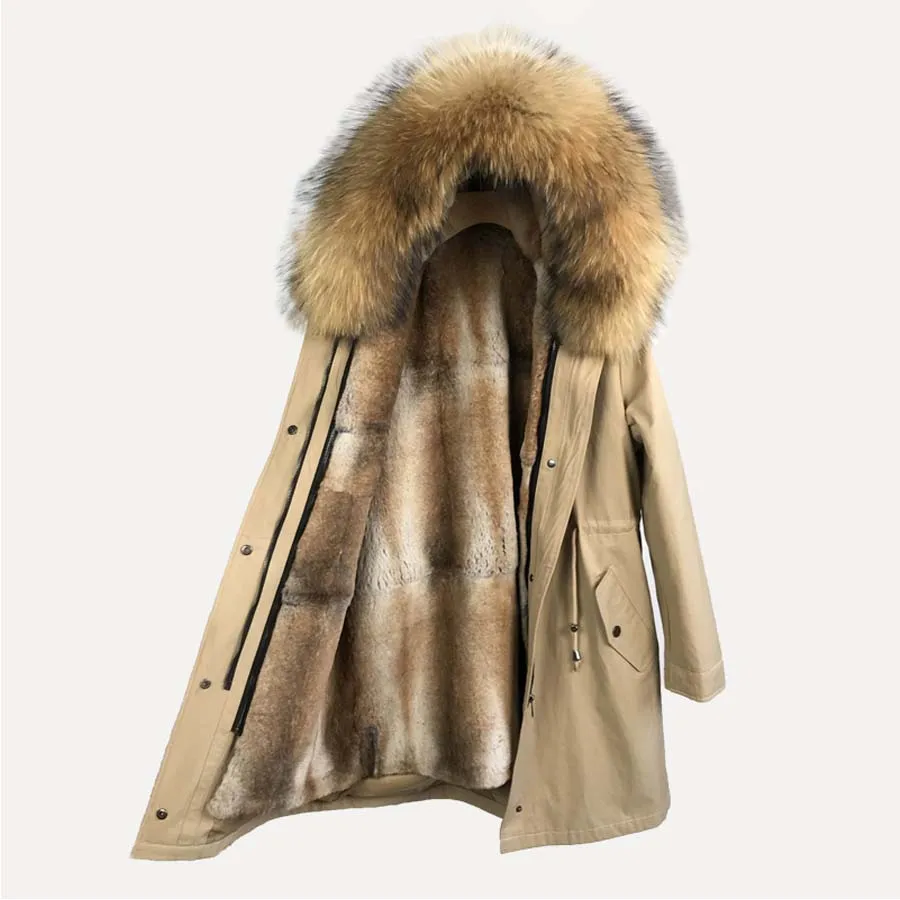 

real fur parkas women fur parka raccoon winter parka real fur Lined with natural rabbit fur parkas