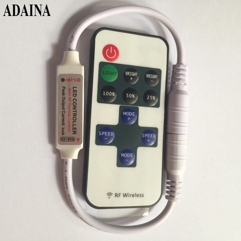 5-24V Mini LED Strip 11 Button Dimmer RF Single Color Wireless Remote Controller