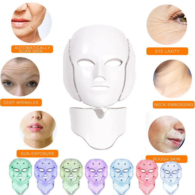 Маска led 7 цветов Светодиодная маска для лица светодиодная Корейская фотонная терапия маска для лица машинный светильник терапия маска для акне маска для шеи светодиодная маска для красоты