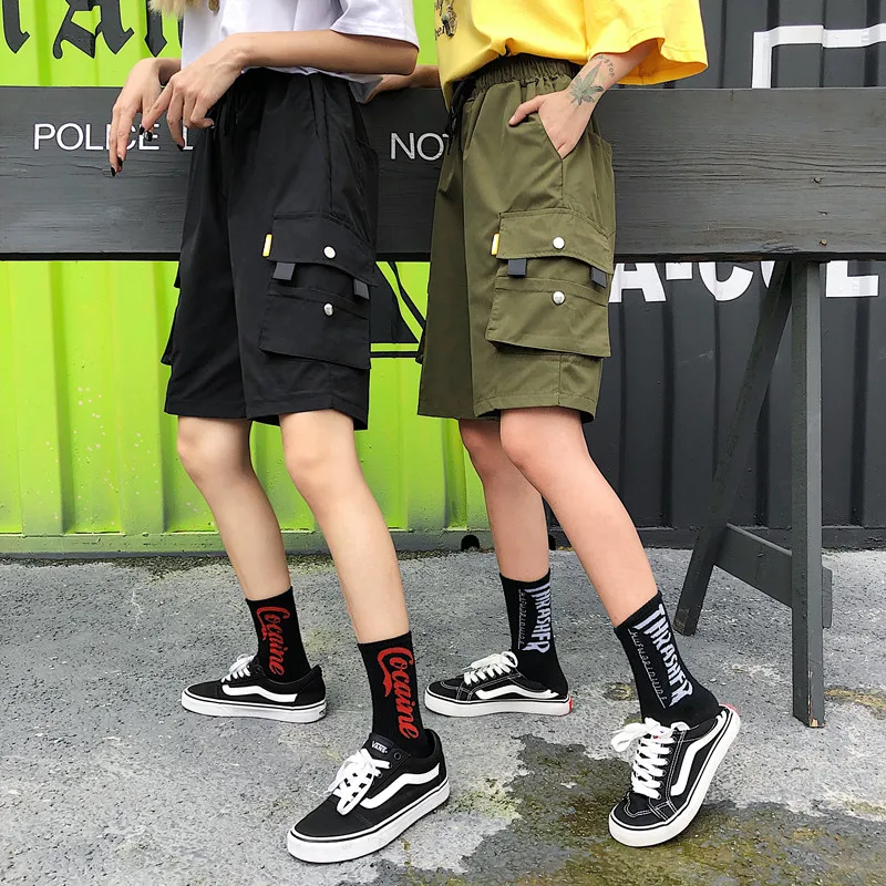 

Camouflage Tooling Casual Shorts Women Summer Cargo Loose Drawstring Waist Pocket Student Shorts Female Harajuku High Streetwear