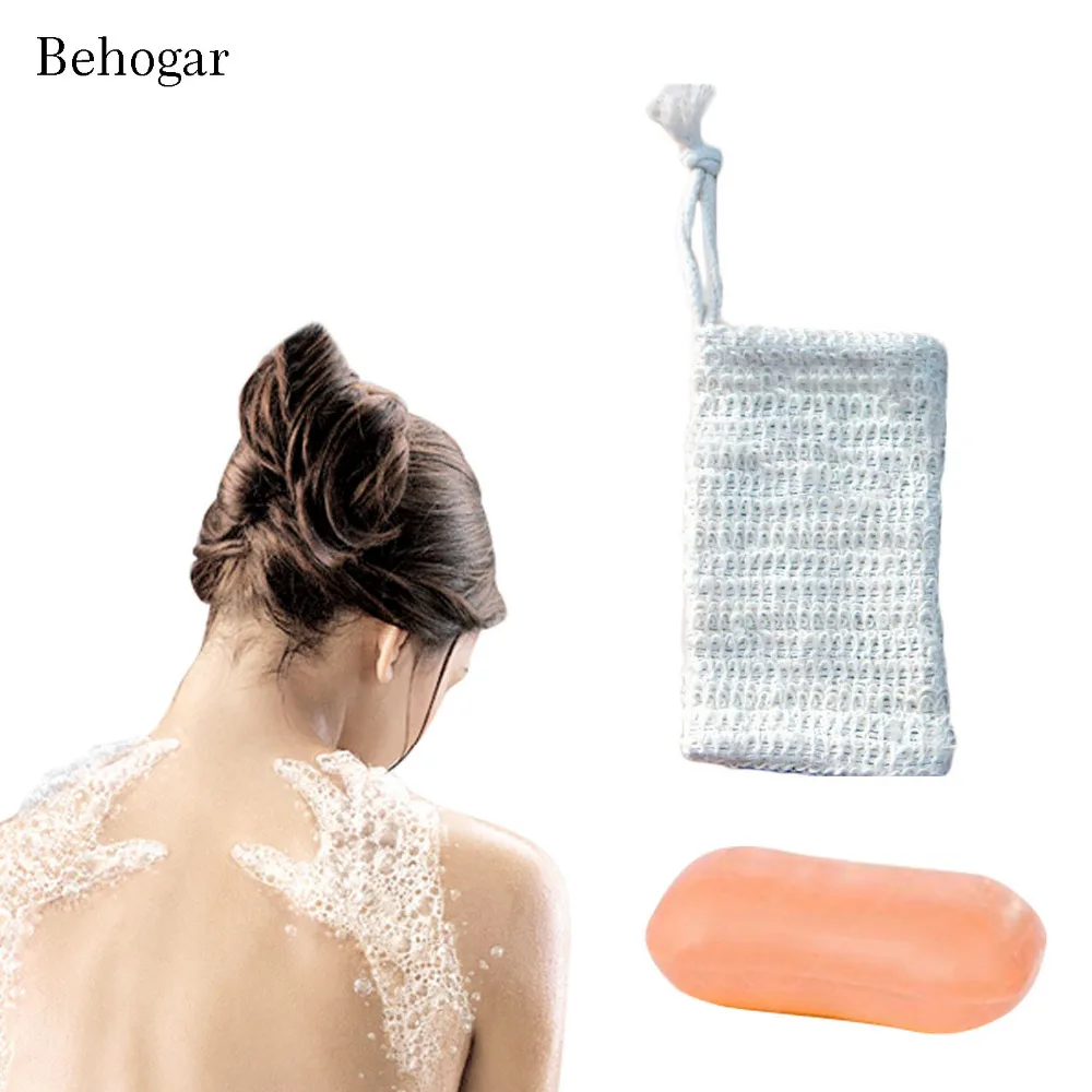 Behogar 2 PCS 14cm x 9cm Cotton Linen Soap Foaming Net Remover Pouch
