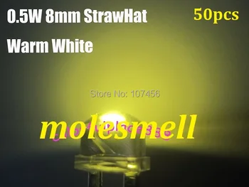 

50pcs 0.5W 8mm 140 degree StrawHat warm white LED 10000mcd 150mA 50pcs/lot 8mm straw hat warm white led