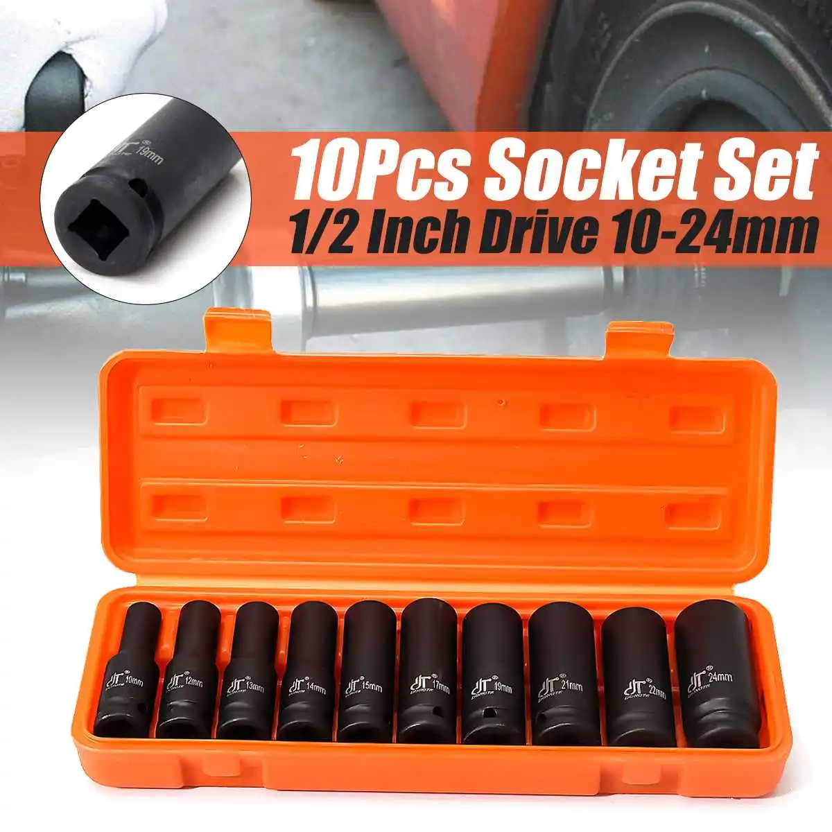

MTGATHER 10Pcs 1/2'' inch Drive Deep Impact Metric Socket Tool Set Air Pneumatic Garage 10-24mm Impact Metric Fasteners Nuts