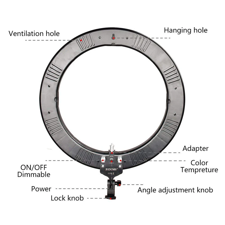 Zomei 18 дюймов диммируемая фотовспышка студийное видео светодиодная кольцевая лампа 3200-5600K для смартфона макияж Live Youtube портрет