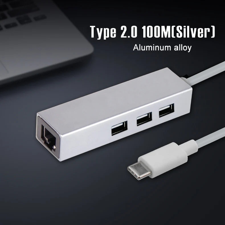 OFCCOM 3 Порты 2,0 USB C концентратор Тип usb C разветвитель адаптер Ethernet RJ45 10/100 Мбит/с локальной сети для MacBook Pro планшетный ПК USB-C - Цвет: USB2.0 100M Silver