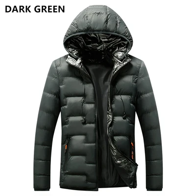 Модные зимние куртки в Корейском стиле, мужские пальто с капюшоном, Повседневная Верхняя одежда разных цветов, Толстая теплая парка, Мужские Простые пуховики, Hombre - Цвет: Dark Green
