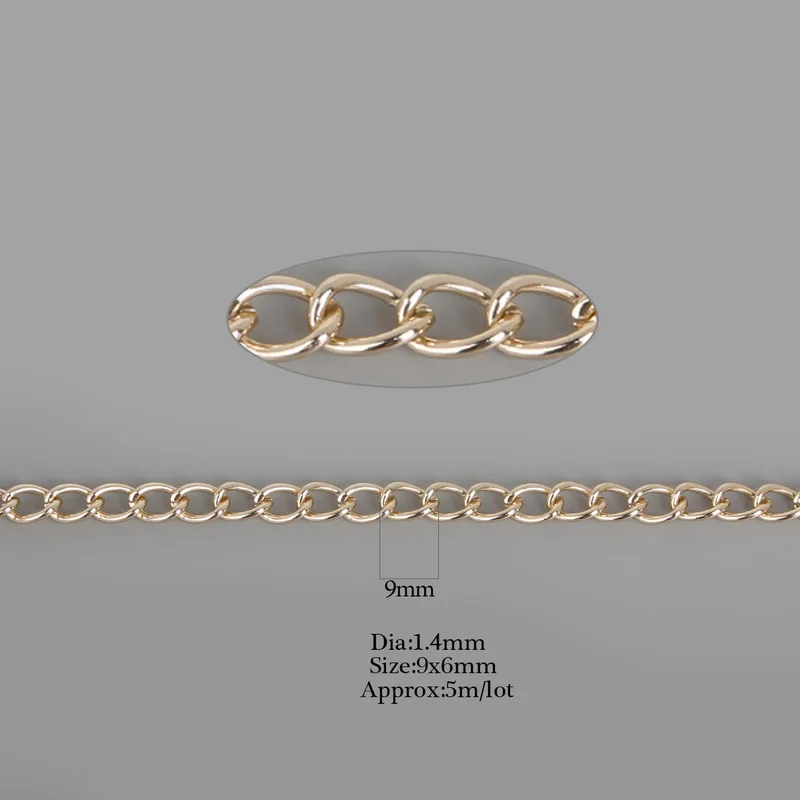 Звено-открытые панцирные Алюминиевые цепочки, скрученные цепи, покрытые серебром/светильник, золото, для изготовления ювелирных изделий, ожерелье, браслет, аксессуары для DIY - Цвет: 9x6mm  5m