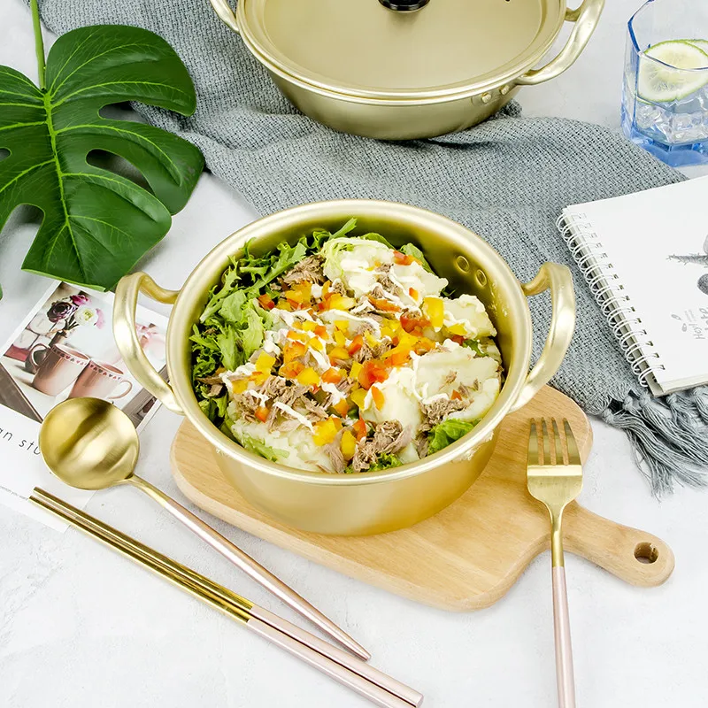 Корейский стиль, лапша Ramen, Золотой Горшок, алюминиевый суп, горячий горшок, окисленное покрытие, лапша, майка, яйцо, суп, приготовление пищи, Золотая кухонная посуда