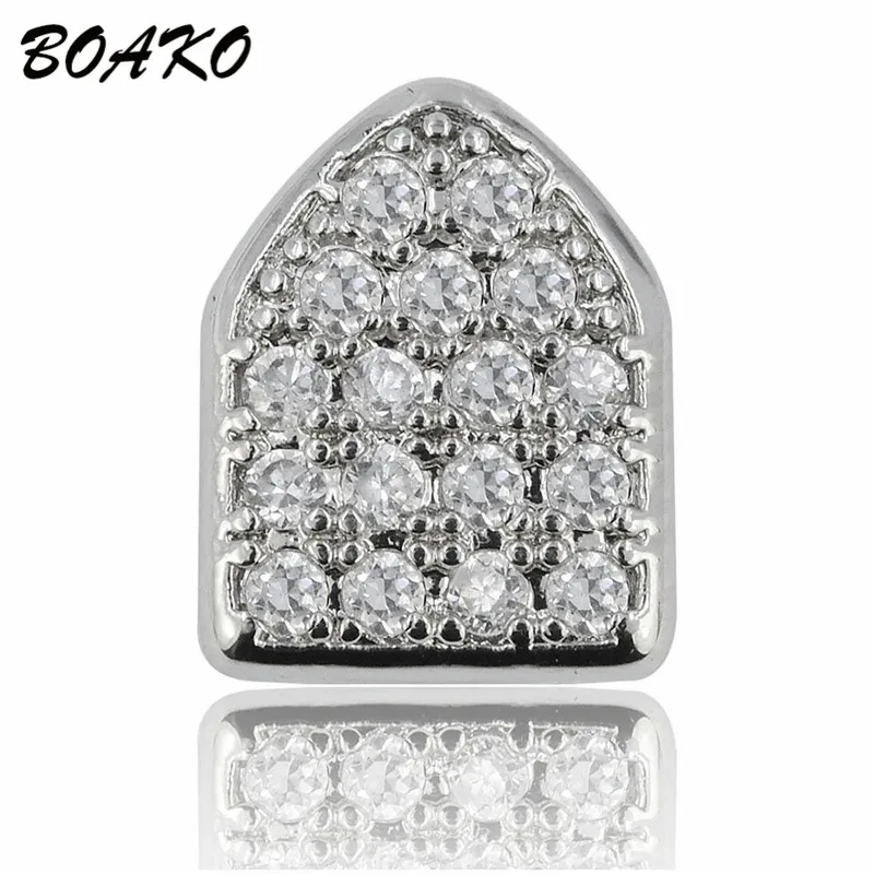 BOAKO Bling Teeth Grillz Топ и низ CZ грили зубные хип-хоп вампирские зубы шапки гриль рот Украшения для тела раппер вечерние подарок 1 шт