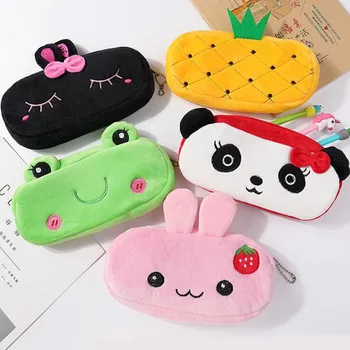 

2019 NEW Kawaii Simulation Fruit Animal Pencil Case Short Plush School Stationery Pen Bag For Girl Boy Student School Supplies