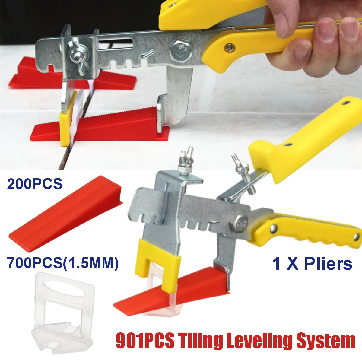 

901Pcs/Set Tile Spacers Tiling Leveling System Plier Floor Spacer 700pcs Clips and 200pcs Wedges Construction Tool Kit Parts