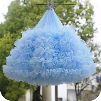 

1 yard light blue Extra Dense ruffled tulle trim for tutu dress, frill trim, pleated mesh trim for cake dress