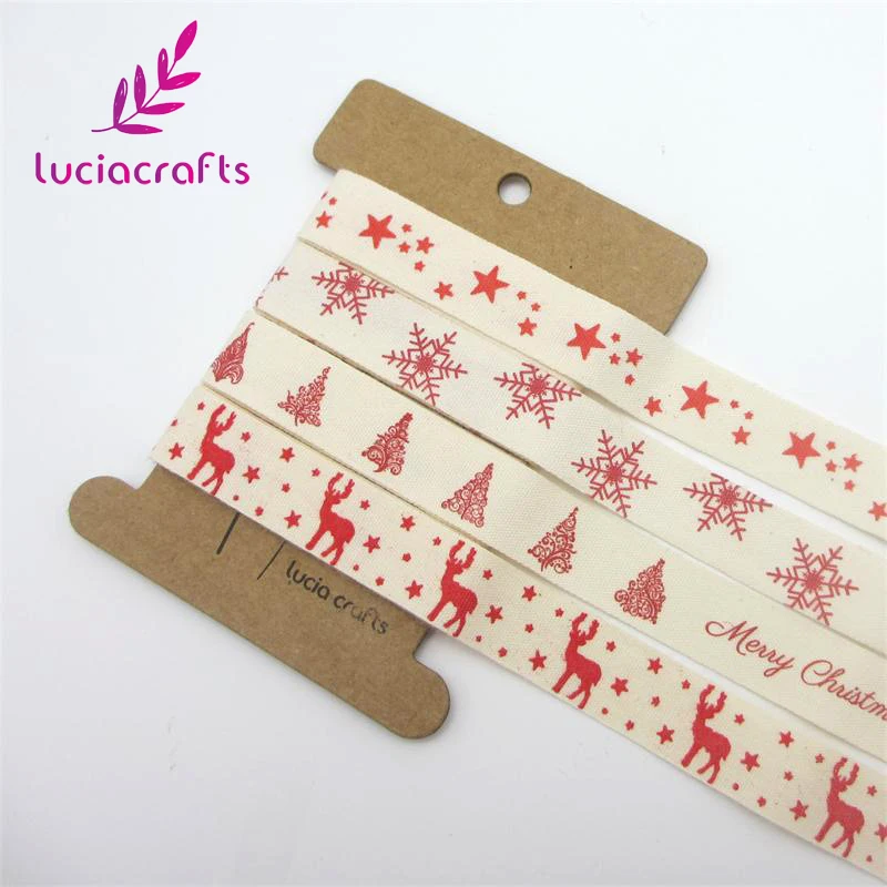 Lucia Crafts 5/8 ''15-16 мм Рождественская мультяшная печать хлопковые ленты подарочная упаковка «сделай сам» аксессуары ручной работы Q0405