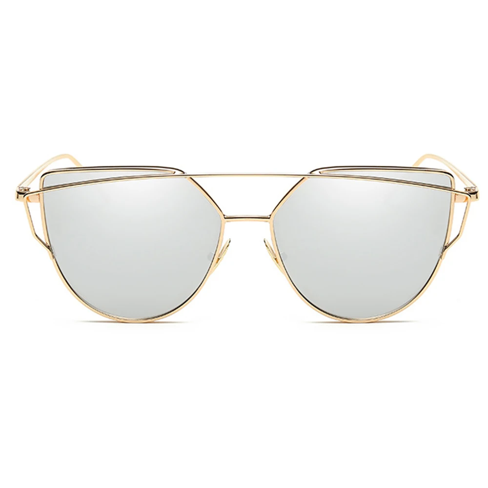 Кошачий глаз, винтажные брендовые дизайнерские зеркальные солнцезащитные очки розового золота для женщин, металлические Светоотражающие Плоские линзы, солнцезащитные очки для женщин