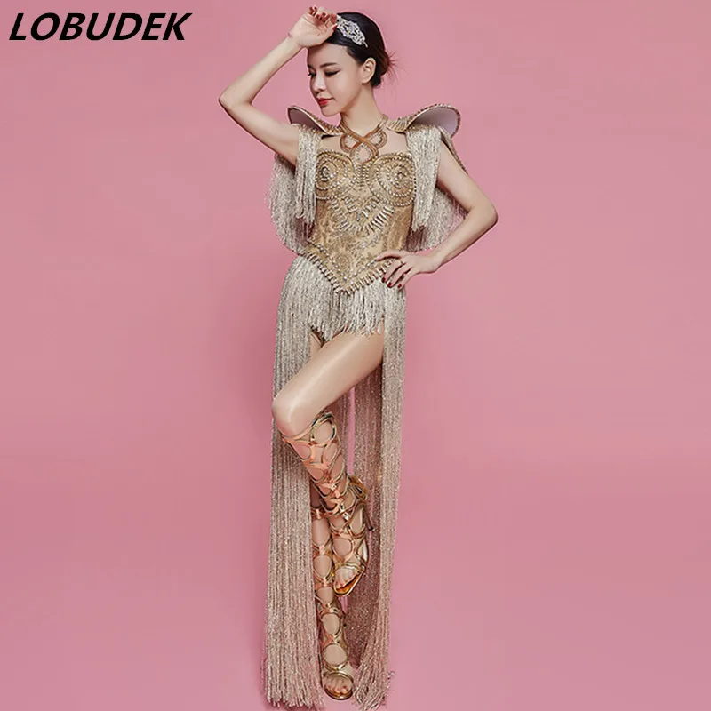 

Fashion High-end Rhinestones Tassels Dress Shorts Set Female Singer Modern Dance Costume Bar Concert Performance Stage Outfits
