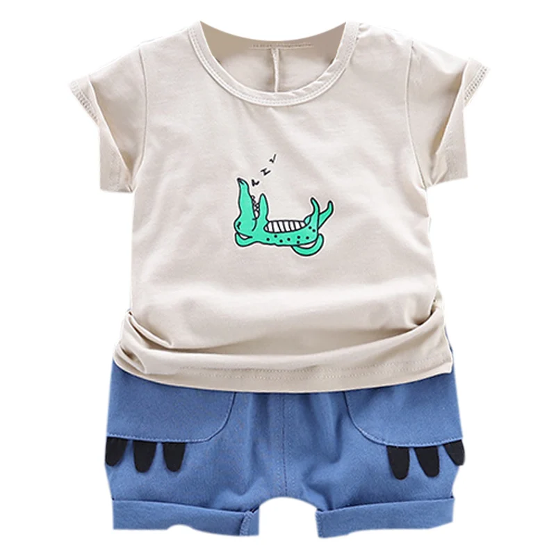 

Round Collar Casual Baby Girl Concise Casual Cartoon Pattern Short Sleeve Round Collar T-shirts Short Pants Two-piece Set