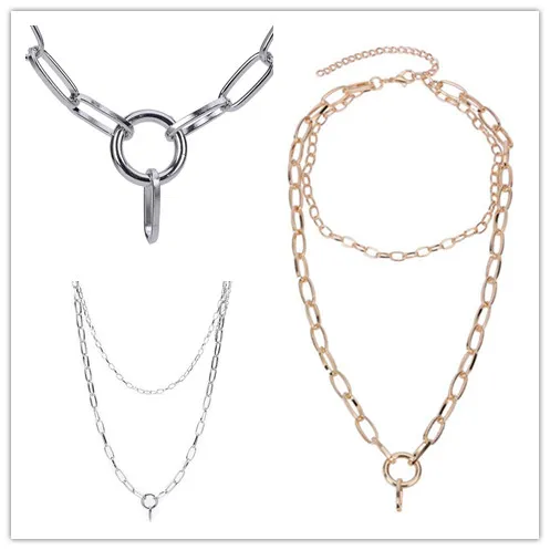 Punk Rock Metal TWO Chain Necklace For Men Women Gold/ Silver Fashion Simple Style Unisex Chain Necklace