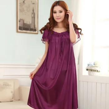 

83 Free shipping Summer viscose sexy nightgown women's short-sleeve plus size maternity 120 kg lace loose sleepwear