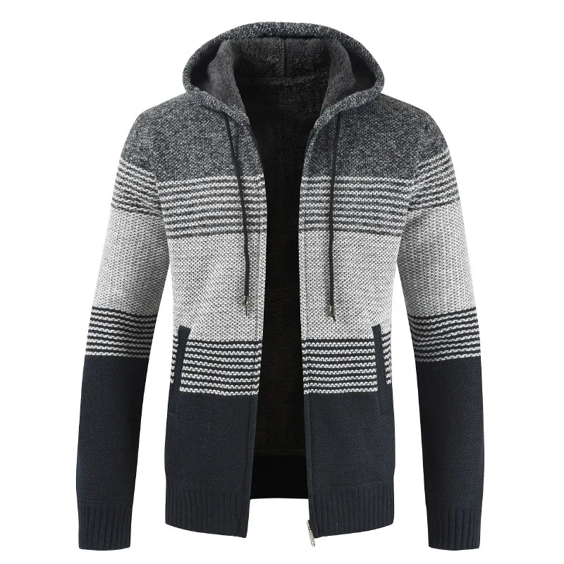 Новинка, зимний мужской свитер с капюшоном, пальто из флиса, шерстяной свитер, куртки для мужчин, на молнии, вязаное толстое пальто, теплое Повседневное трикотажное пальто