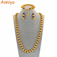 Anniyo 77 см бусы ожерелье и 23 см мяч браслеты серьги для женщин Африканский Золотой цвет четки бусы Ювелирные вечерние наборы#124806