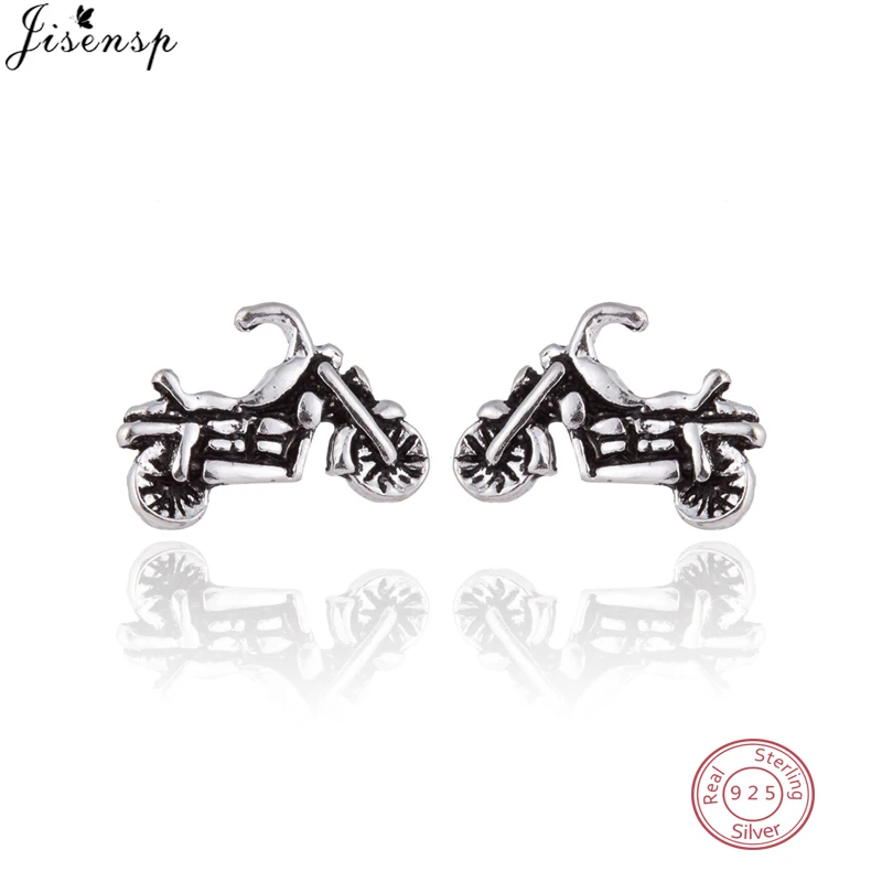 

Jisensp 925 Sterling Silver Motorcycle Stud Earrings for Women Men Original Vintage Style Fashion Earrings Halloween Gift brinco