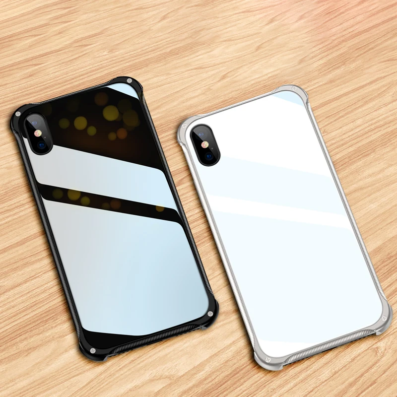 

Advaka Luxury Metal Frame & Tempered Glass Back Sheet Phone Case For iPhone 7 7Plus 8 8Plus X XS XS MAX XR Smartphone Cover Case