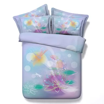 

lotus Digital print Bedding Set Quilt Cover Design Bed Set Bohemian a Mini Van Bedclothes 3pcs Large size 260*225cm JF385