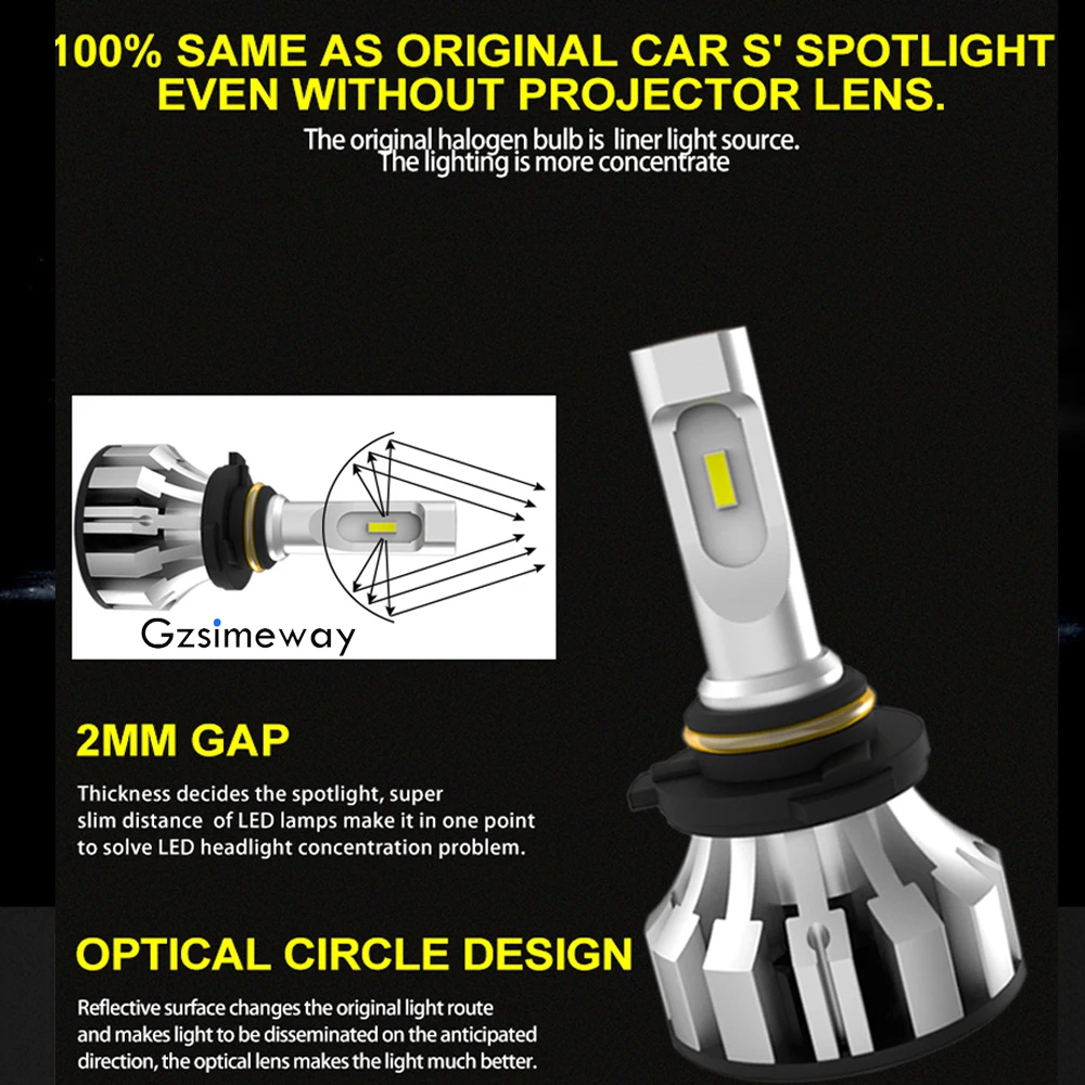 2 шт. turbo led H7 H1 H8 H11 9005 HB3 9006 9012 D1S D2S автомобильный светильник H4 Hi Lo луч 60 Вт 8000LM 6000 К