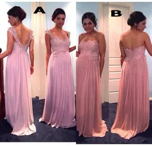 New Hot Sale Lace Top Bridesmaid Dresses Long Chiffon Pleats Beads Appliques Cheap Bridesmaid Gowns Backless Plus Size B68