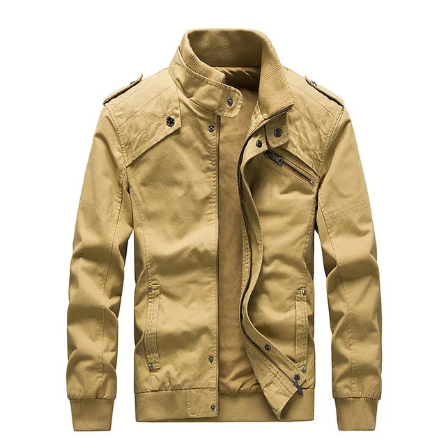 Youhan Mens Casual Fitted Stand Collar Cotton Jacket with Shoulder Straps