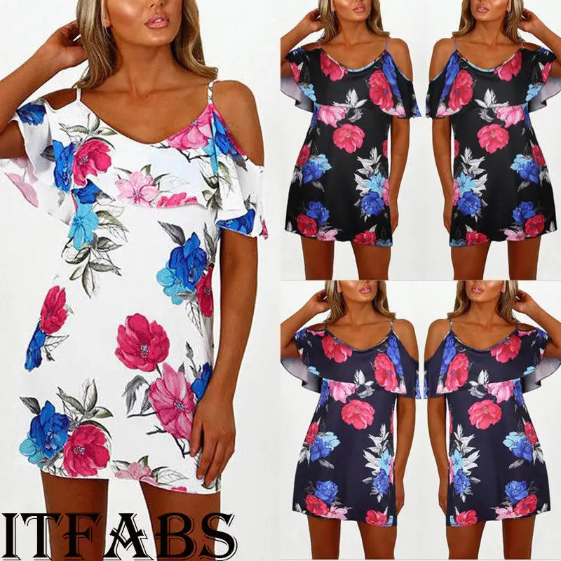 HIRIGIN Newest Women Holiday Floral Sun Dresses Ladies Off Shoulder Summer String Beach Mini