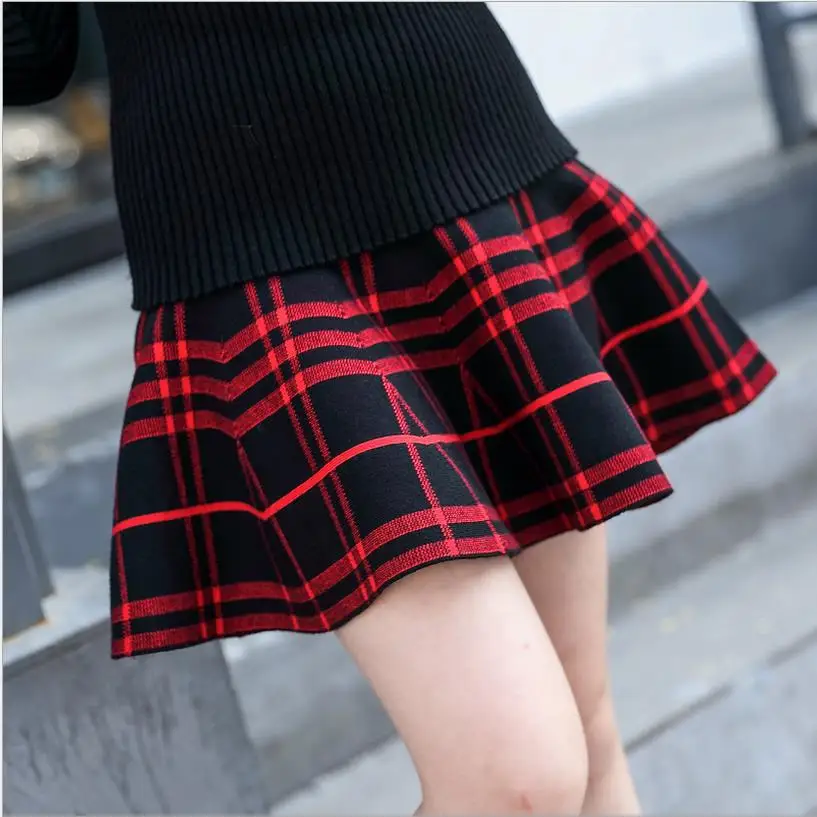 Richu red skirt plaid christmas skirt for girls Children skirts students child clothes teenage 4