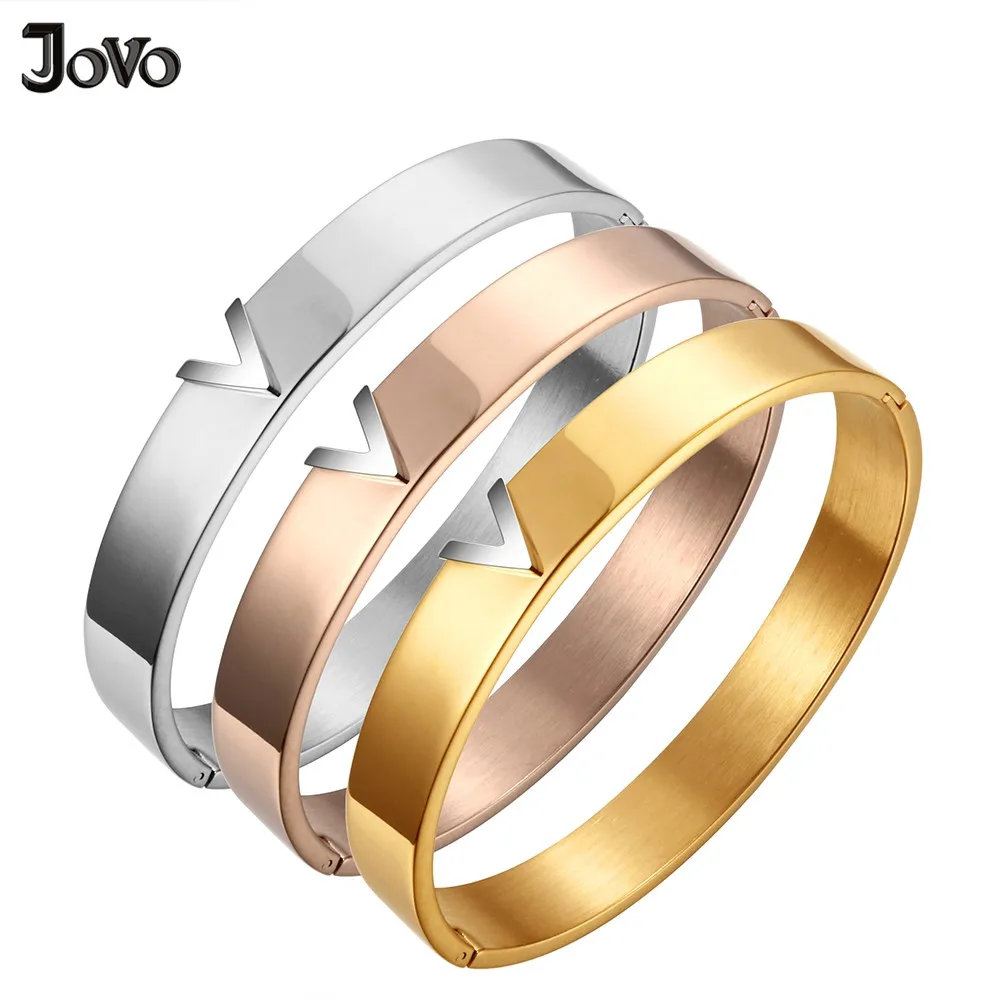 

2018 Trendy V Shape Stainless Steel Bracelets & Bangles For Women Femmale Jewelry Three Color Steel Bangles Gift