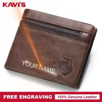 

KAVIS Free Engrave Genuine Leather Men Wallet Coin Purse Male Cuzdan Small Walet Portomonee PORTFOLIO Card Holder for Name