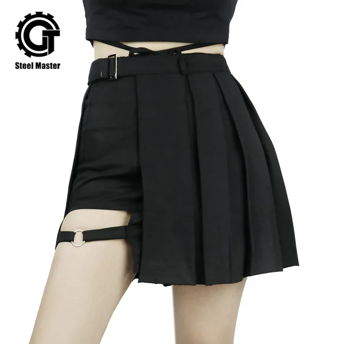 Панк Стиль Женская темная сексуальная юбка короткая юбка в складку юбка темное тело юбка женская крутая - Цвет: Черный