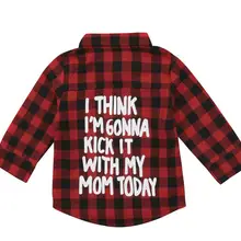 Модные клетчатые топы для маленьких мальчиков и девочек, рубашка с буквенным принтом, клетчатая одежда с длинными рукавами