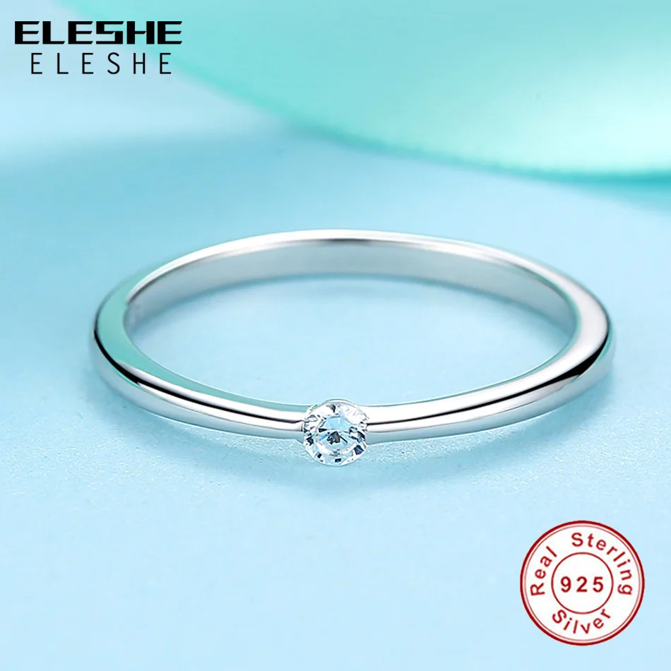 ELESHE Luxury Brand 925 Sterling Silver Rings with Crystal for Women Engagement Wedding Ring Silver Jewelry