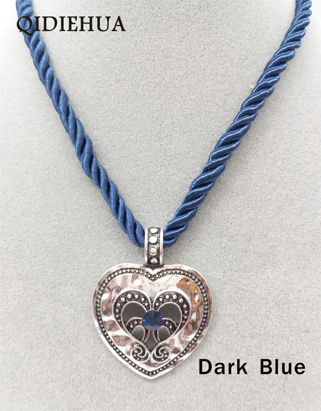 

New Fashion Jewelry 10 Colors Crystal Love Heart Pendant Necklace For Women Tibetan Silver Flower Necklaces & Pendants Collares