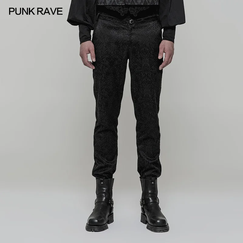

Punk Rave Mens Gothic Pants High Waist Long Pants Vintage Palace Costume Flowers Wedding Trousers Steage Performance Pants