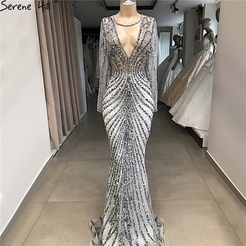 Dubai Mewah Abu abu Slim Mermaid Prom 