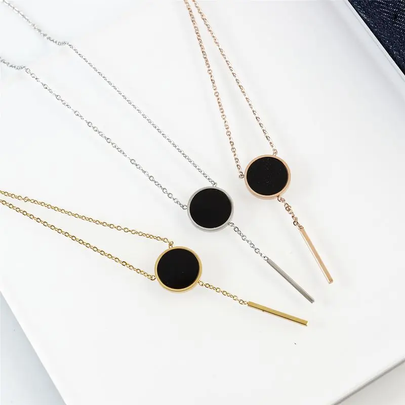 

Gold Plating Necklaces & Pendants Jewelry for Woman Black Resin Stainless Steel Long Pendant Necklace Female Wedding Jewelries