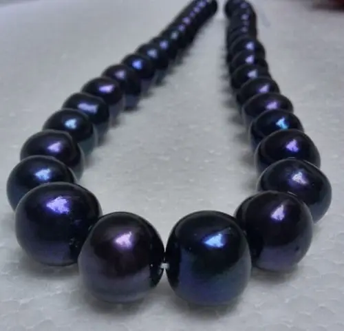 

huij 003434 stunning 12-14mm tahitian round black blue pearlnecklace