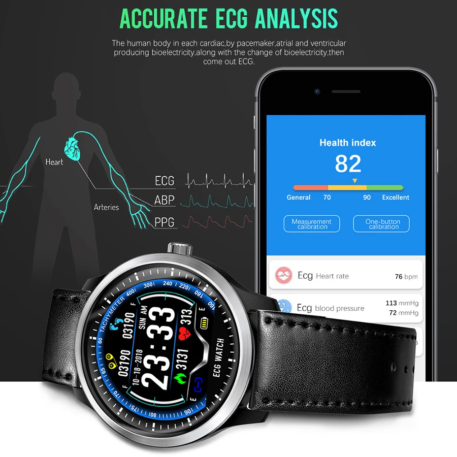Мужские Смарт часы SCOMAS N58 ECG PPG с круглым IPS дисплеем 1 22 дюйма пульсометром
