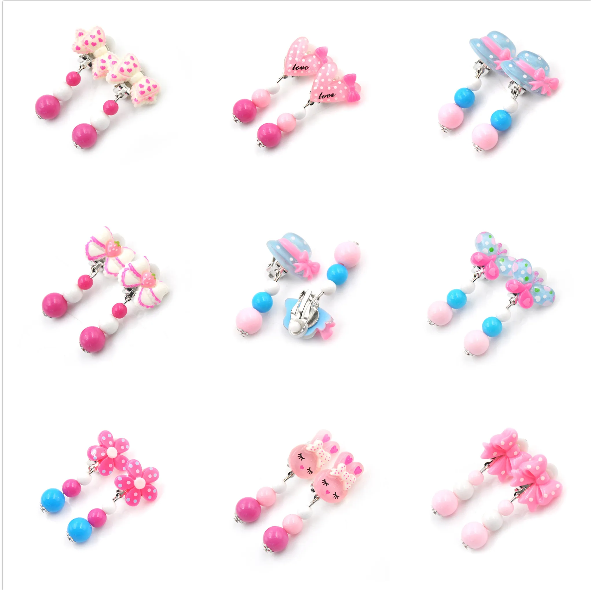 

1Pair Mixed Styles Lot Ovely Cartoon Children Jewelry Baby Girl Earrings Kids Ear Clip On Pierced Alloy Painless Earrings